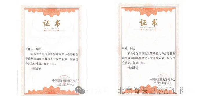 金哲峰 副主任委员证书、高颖 委员证书