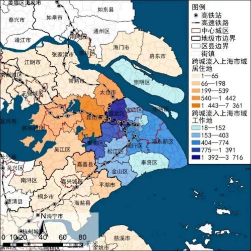 数据来源:同济大学CAUP【长三角流入上海市域通勤空间分布】