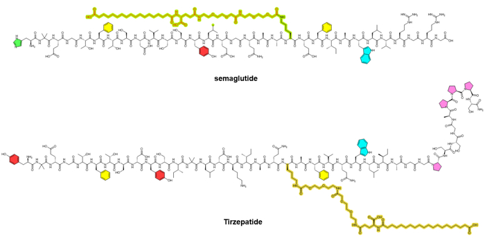 图1. Semaglutide与Tirzepatide化学结构
