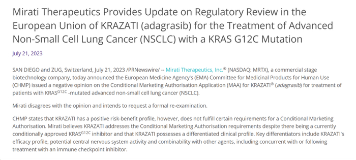 图片来源：Mirati 官网