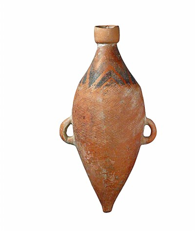 陕西宝鸡市北首岭出土的仰韶文化“小口尖底陶瓶”。资料图片