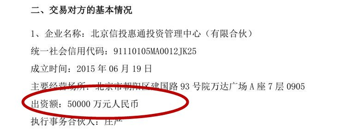根据联创股份1月9日发布的公告，北京信投的出资额为5亿元，但具体何时出资，是否实际出资，均未见进一步披露。来源：公告