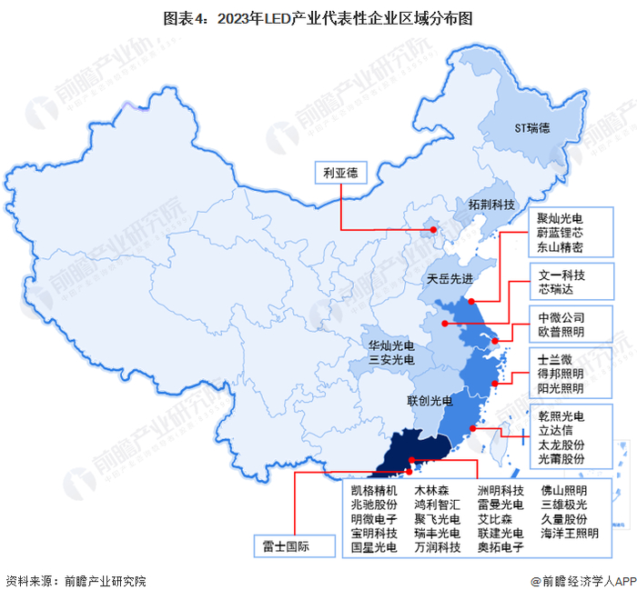 LED产业园区分布图：广东省LED园区分布最多