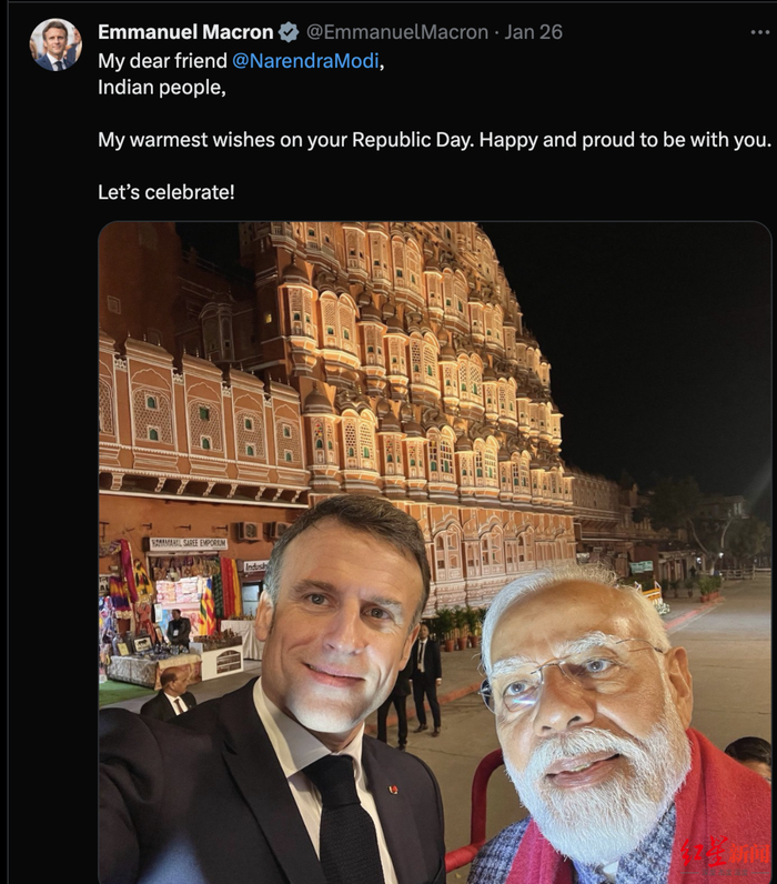 ▲马克龙发布与莫迪的自拍照