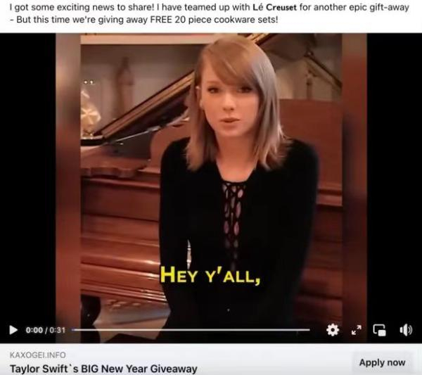 AI生成的泰勒·斯威夫特推销Le Creuset炊具视频。