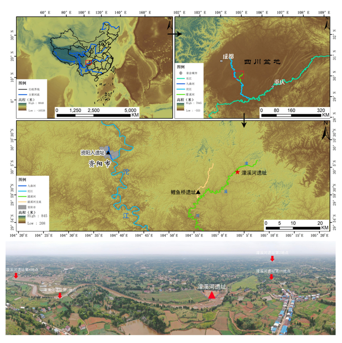 ▲濛溪河遗址地形地貌及位置示意图
