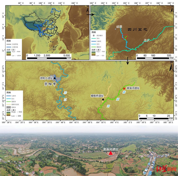 ▲濛溪河遗址地形地貌及位置