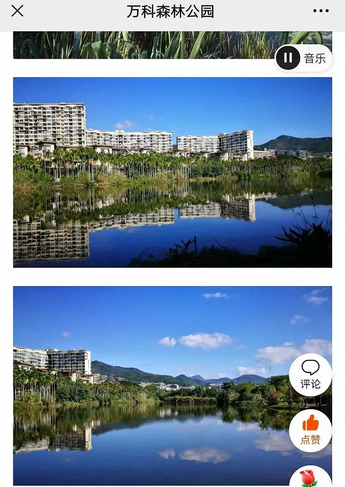 ▲ 卧在小区一侧的湖水，夏天雨季时泛蓝。图 / 受访者供图