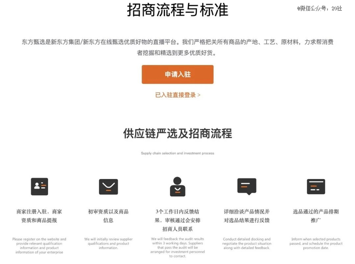 东方甄选的招商流程（图片来自官网）