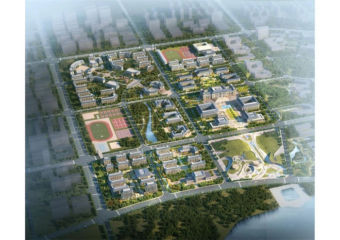 河北地质大学新校区鸟瞰图效果图