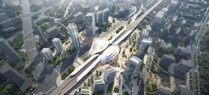 ▲滨海湾站效果图，仅供参考