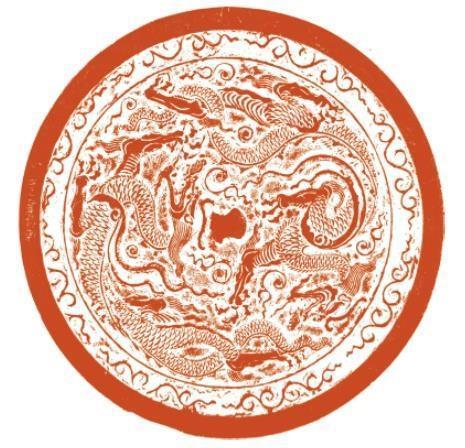         金代铜镜上的双龙纹，    龙的形象典雅、洒脱、精细。        