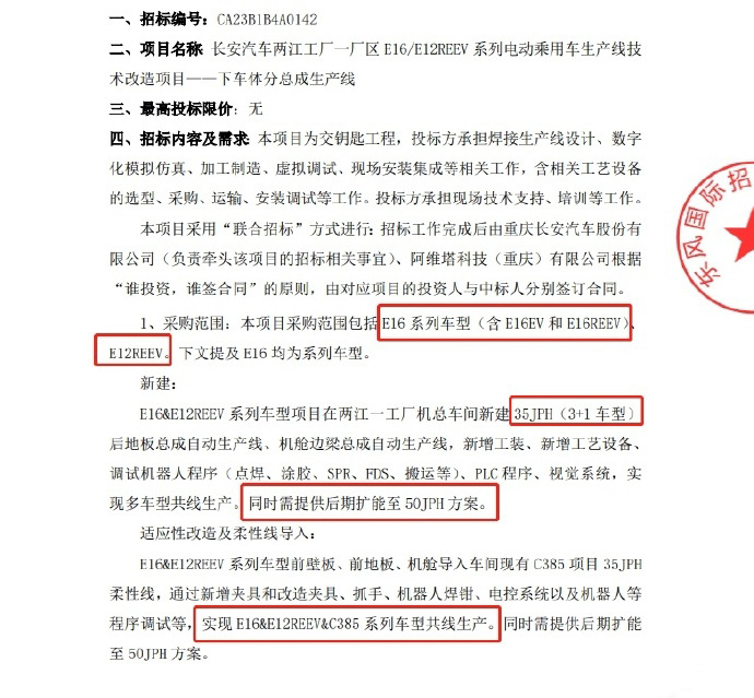 长安汽车生产线技术改造项目的招标公告。 图片来源于网络