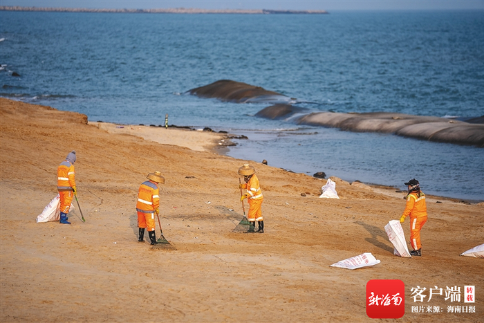 　　2月11日，在海口西海岸，环卫工人清扫垃圾。海南日报记者 李天平 摄