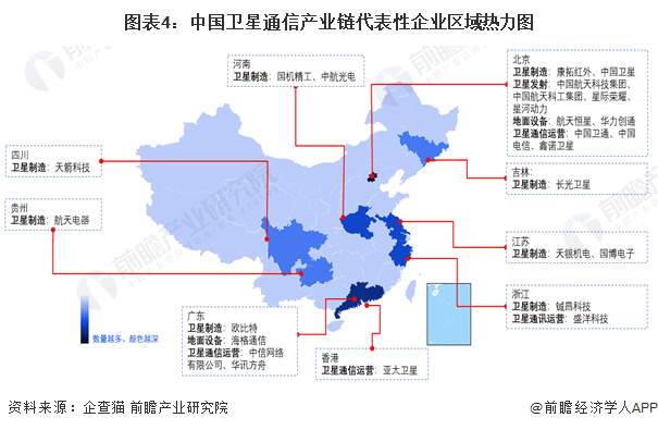 卫星通信产业园区分布图：数量较少