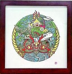 乔兰蓉设计的桃花坞龙年生肖木版年画。受访者供图