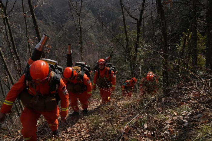 甘肃森林消防总队陇南支队武都大队武都中队消防指战员深入林区防火巡护