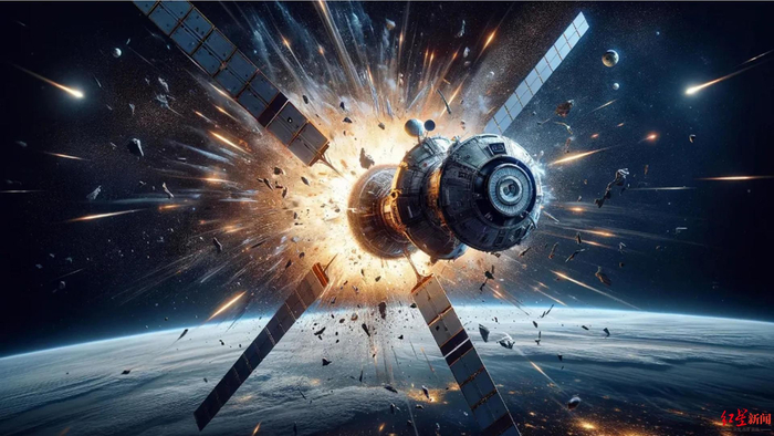 ▲AI生成的卫星被摧毁图像。资料图