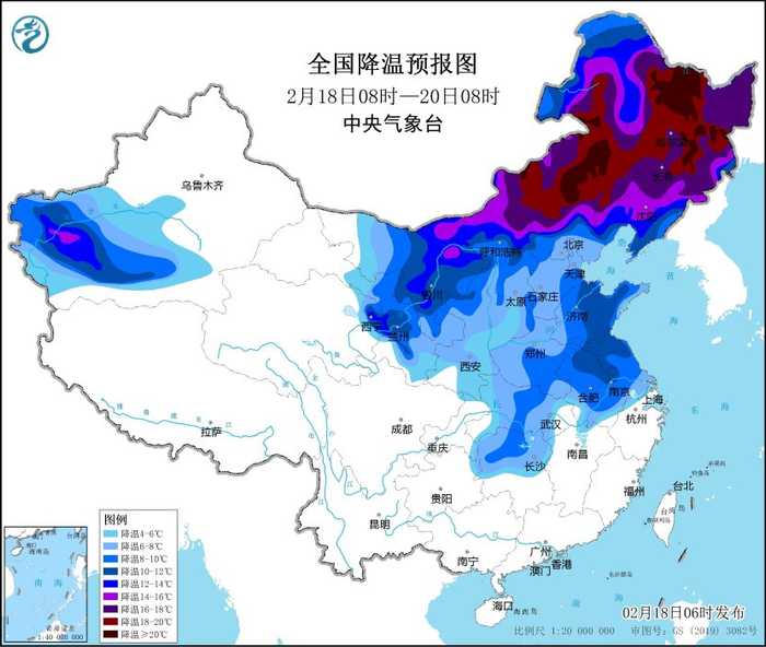 图2 全国降温预报图（2月18
