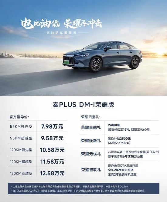 秦PLUS DM-i荣耀版的价格 企业供图