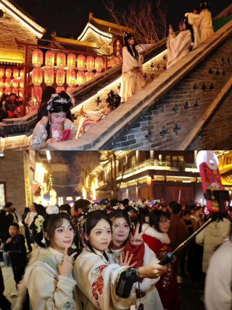 春节期间，河南洛阳街头的汉服爱好者 图源：齐鲁晚报