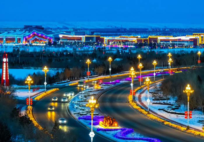 2024年2月15日拍摄的呼伦贝尔市海拉尔区夜色(无人机照片). 王正 摄