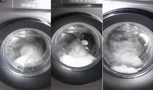 从左至右分别为：至尊洗衣液、普通洗衣液、洗衣凝珠漂洗过程