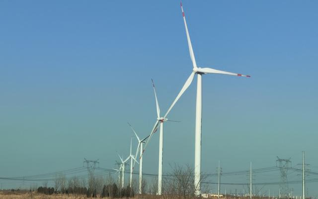 河北黄骅市建设在平原地带的风电机组。新京报贝壳财经记者 白华兵 摄