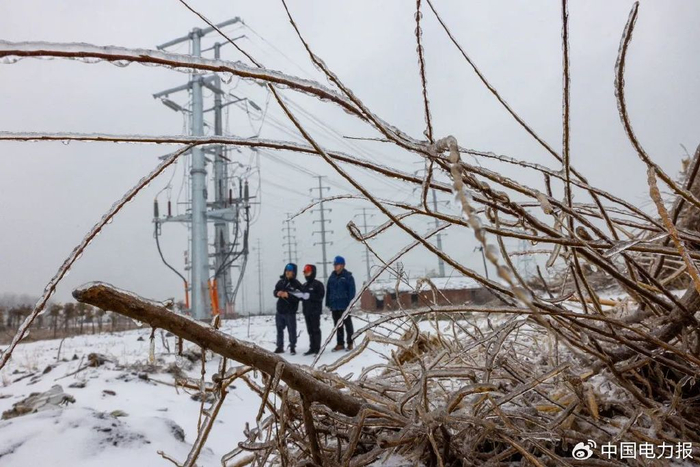 2月21日，在安徽省淮北市濉溪县220千伏藕池变电站，国网淮北供电公司运维人员正在对供电输电线路进行特巡。