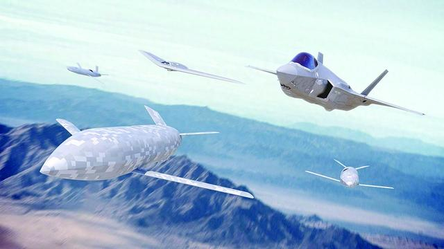 图片说明1：不同无人僚机与美军F-35战斗机并肩作战。