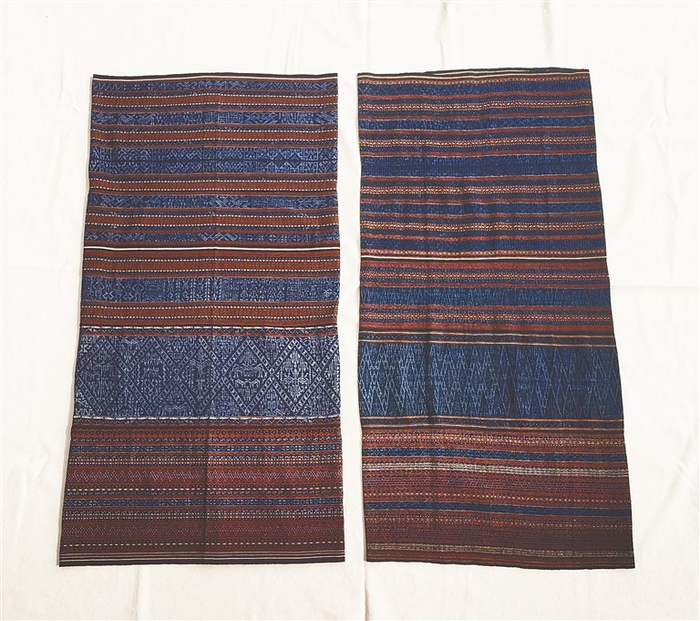 可作为孩子吊兜、背带的絣染筒裙（左边女孩用，右边男孩用）。本文配图均为资料图