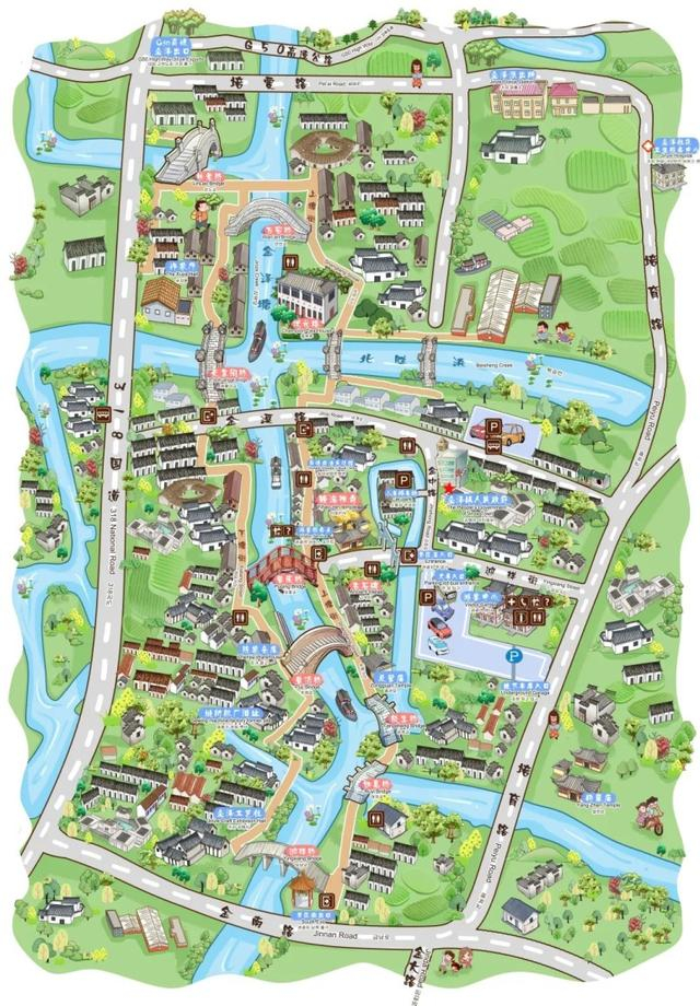 金泽古镇手绘地图