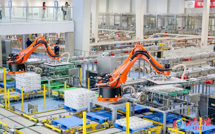 伊利现代健康谷液态奶全球智造标杆基地繁忙的生产线。 （资料图）