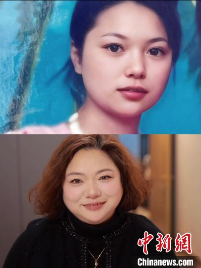 "90后"美妆博主张文清的妈妈在年轻时与爆改妆容后的对比图.