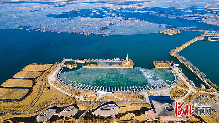 2月29日无人机航拍的雄安新区白洋淀旅游码头。 河北日报记者 刘光昱摄