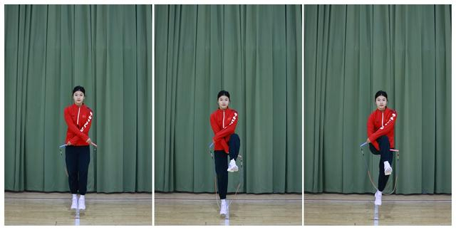 左起：基础交叉跳、异侧胯下交叉跳、同侧胯下交叉跳。  全国跳绳推广委员会供图