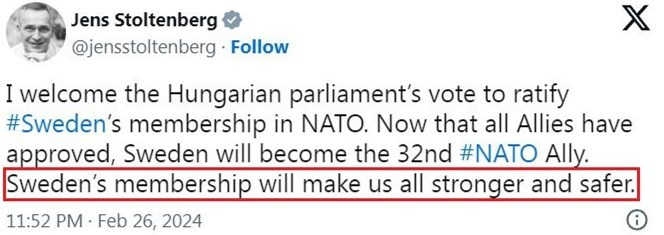 　　△斯托尔滕贝格社交媒体截图