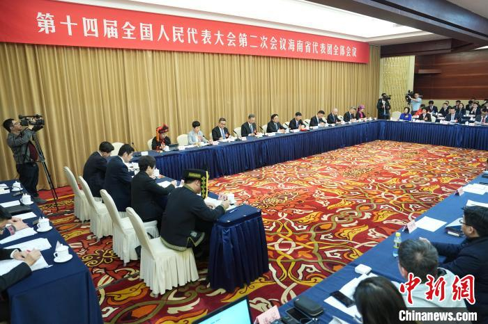 3月7日，出席十四届全国人大二次会议的海南代表团举行开放团组会议。　中新社记者 崔楠 摄