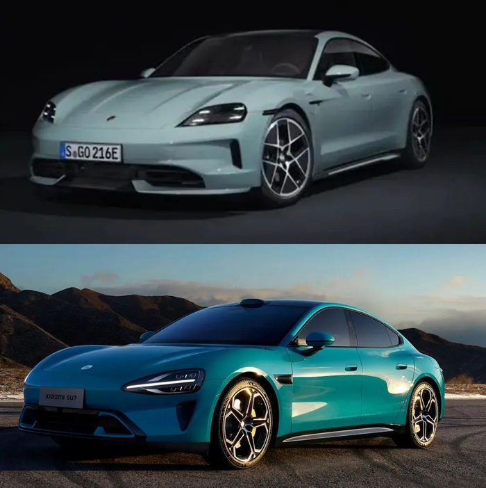 ▲上为保时捷Taycan、下为小米SU7