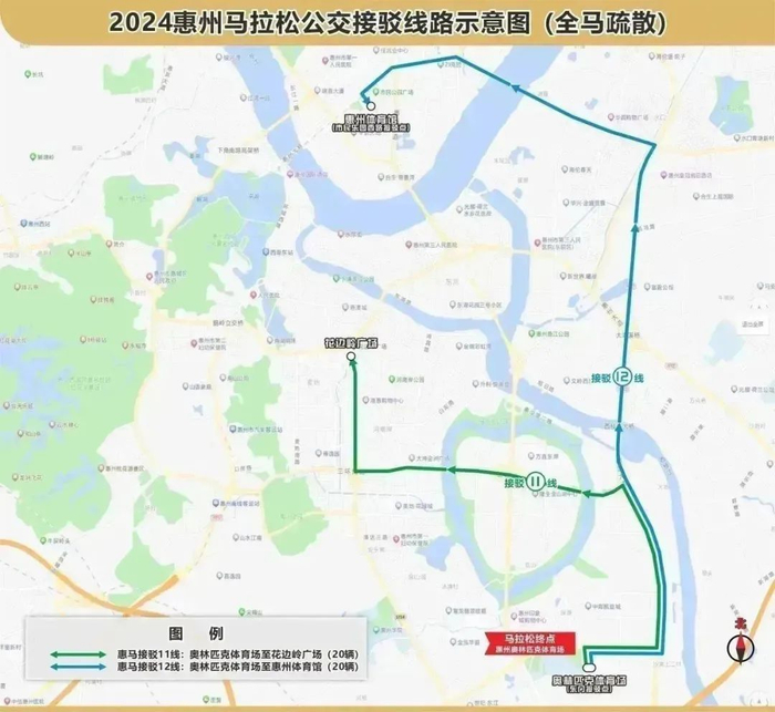 （全程马拉松赛后疏散线路示意图）