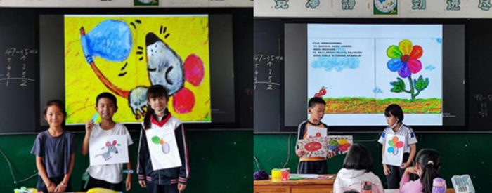上图：学生在阅读课上进行表演展示