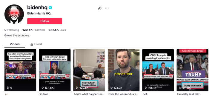 拜登TikTok的账号页面截图