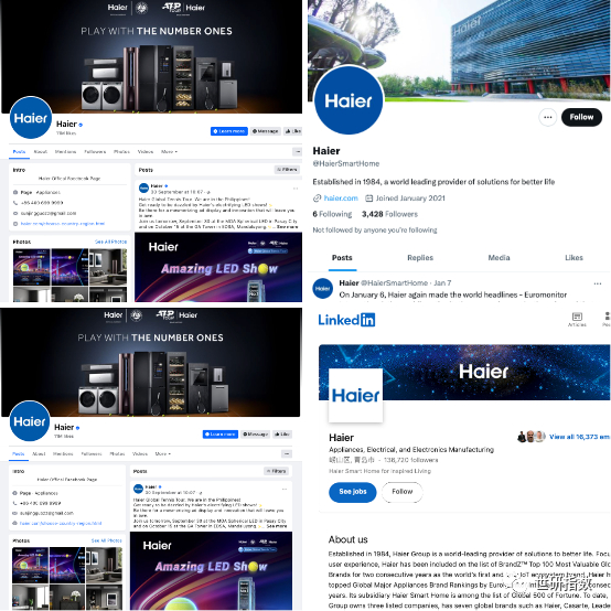 图2 海尔国际社交媒体账号截图