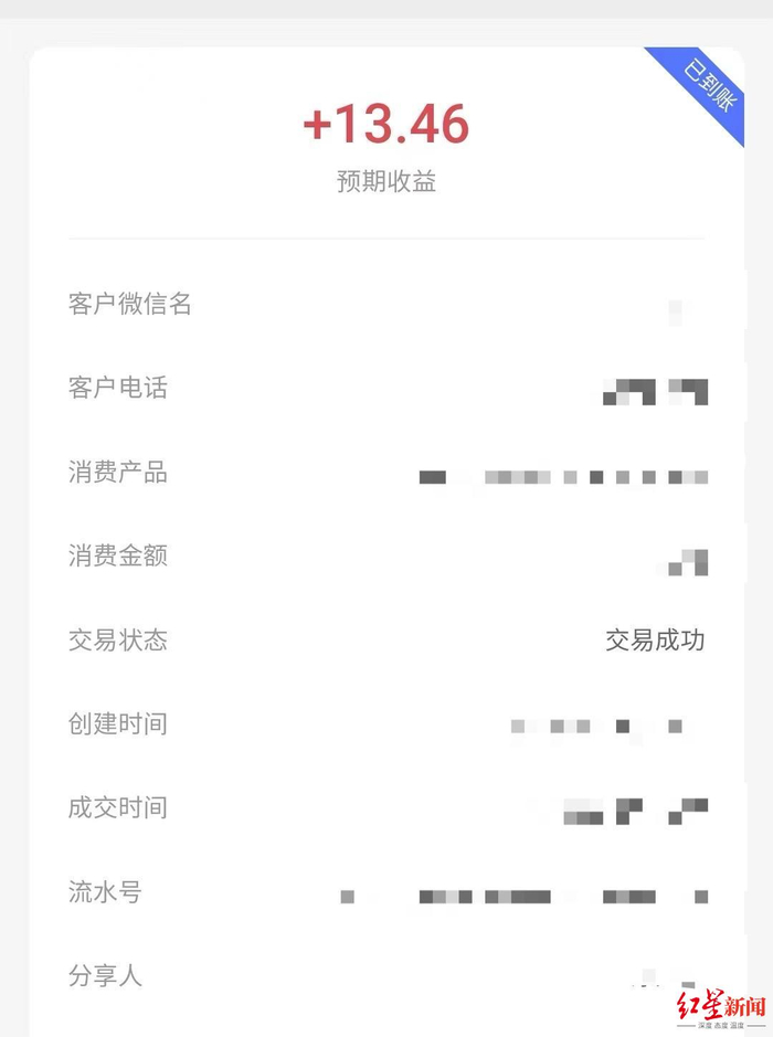 ▲记者的分享者购买后，李琴获得的收益