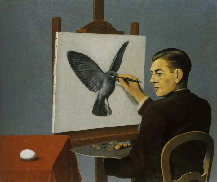 △René Magritte, La Clairvoyance, 1936
