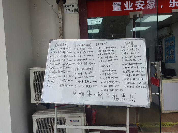 　片区内部分项目租售价格&nbsp;图源 | 每经记者 陈荣浩 摄