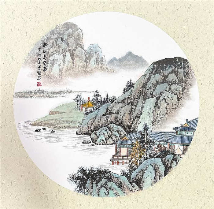     静江高阁图（国画）  曾艳  作