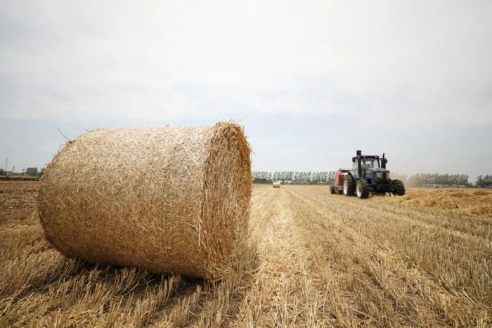 ↑农民进行秸秆打捆作业 。图据半月谈