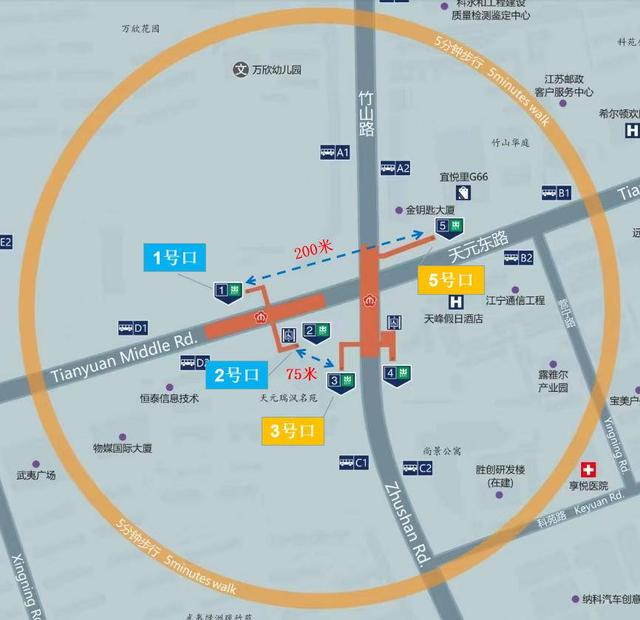 竹山路站出入口示意图