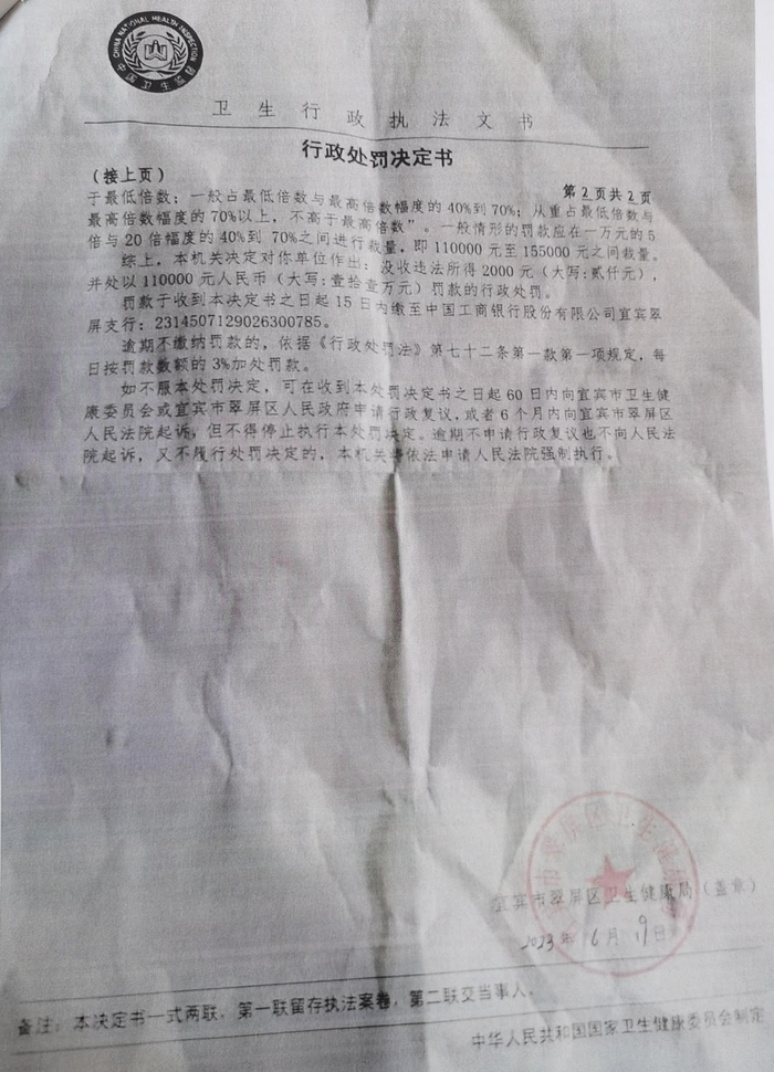 ▲行政处罚决定书